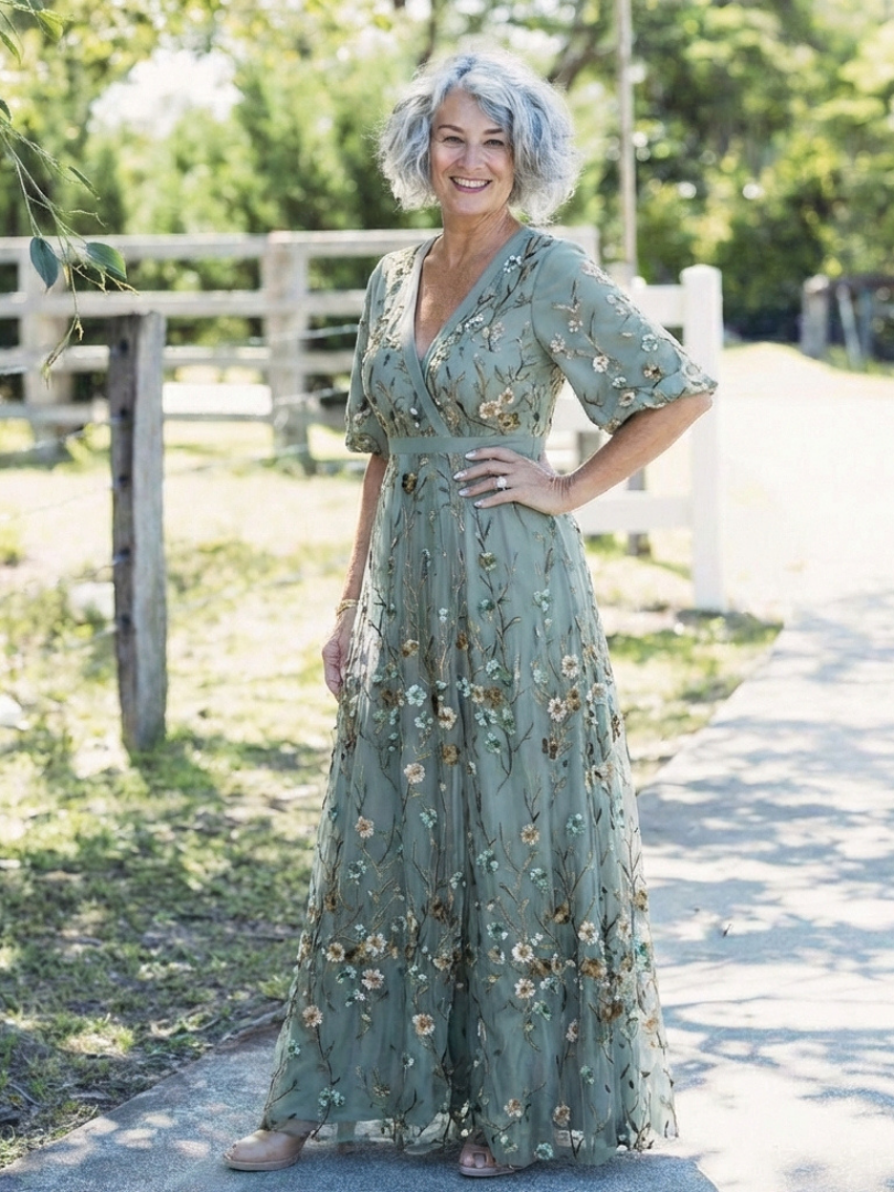 Dames Elegante Bloemenprint V-Hals Maxi Jurk