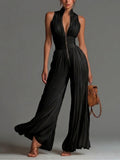 Wells & Monroe Charleston Jumpsuit van Chiffon met V-hals, Zwart