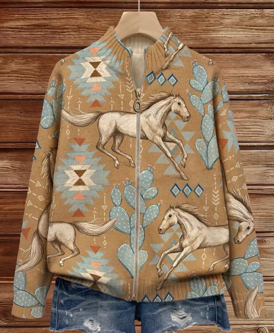 Perpetua™ Paard en Cactus, Rits Cardigan