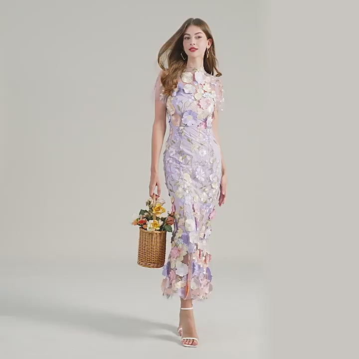 Elegante Geborduurde Fishtail Jurk met 3D Bloemen voor Dames