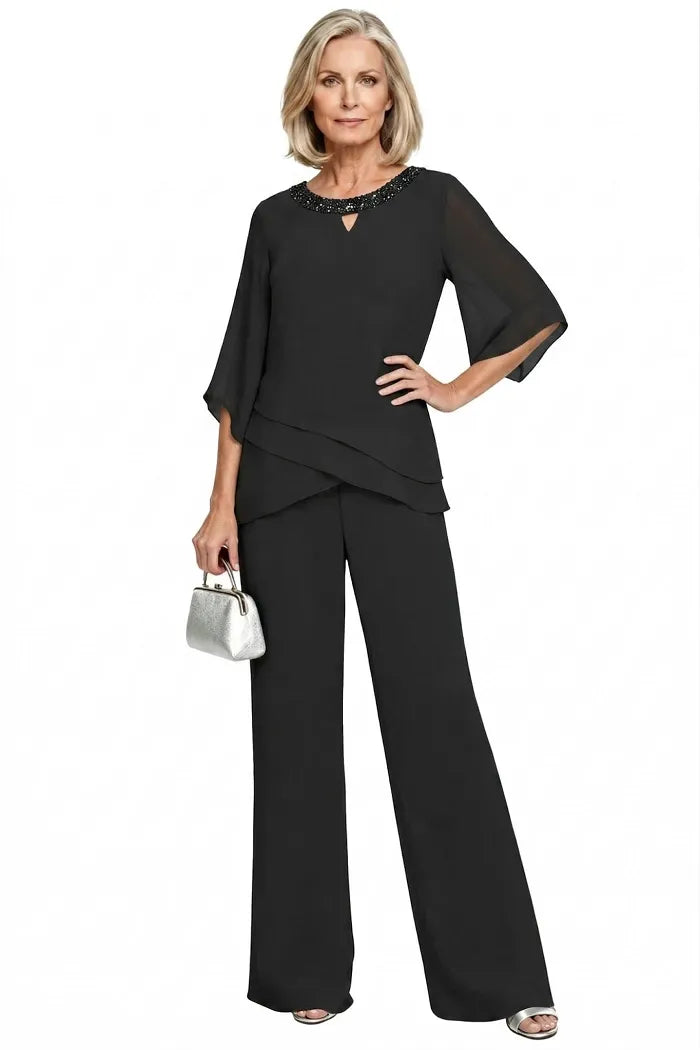 Shdowarth® Chiffon Formele Broekenset voor Bruidsmoeders en Feestelijke Gelegenheden