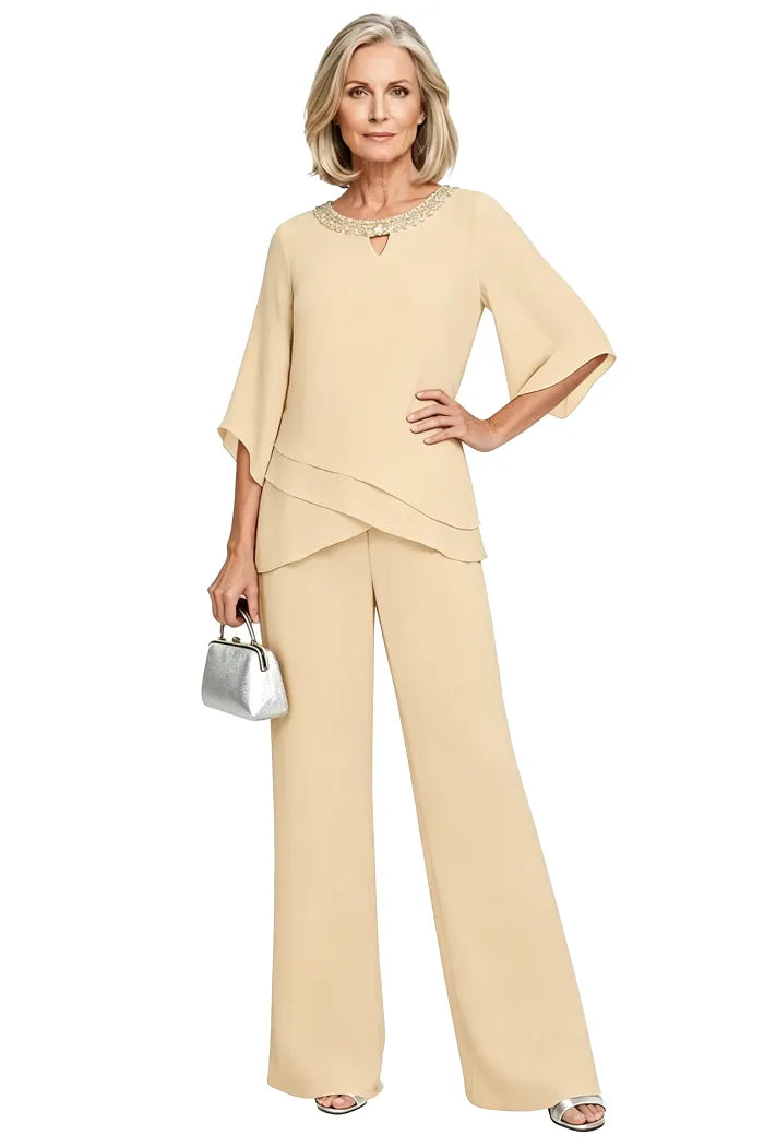 Shdowarth® Chiffon Formele Broekenset voor Bruidsmoeders en Feestelijke Gelegenheden