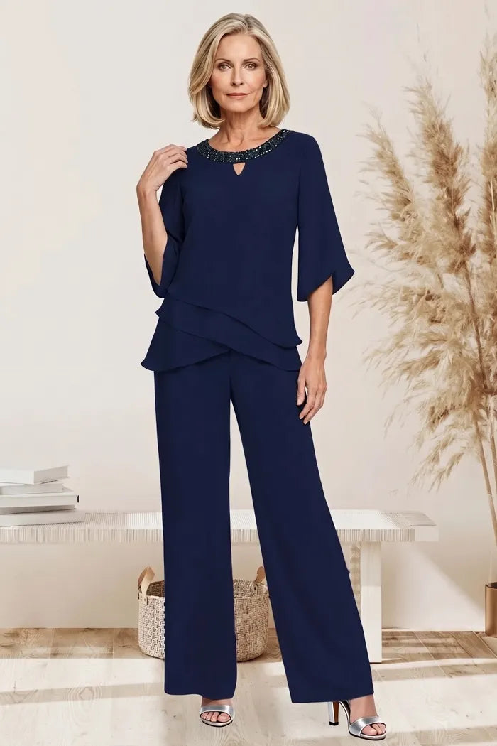 Shdowarth® Chiffon Formele Broekenset voor Bruidsmoeders en Feestelijke Gelegenheden