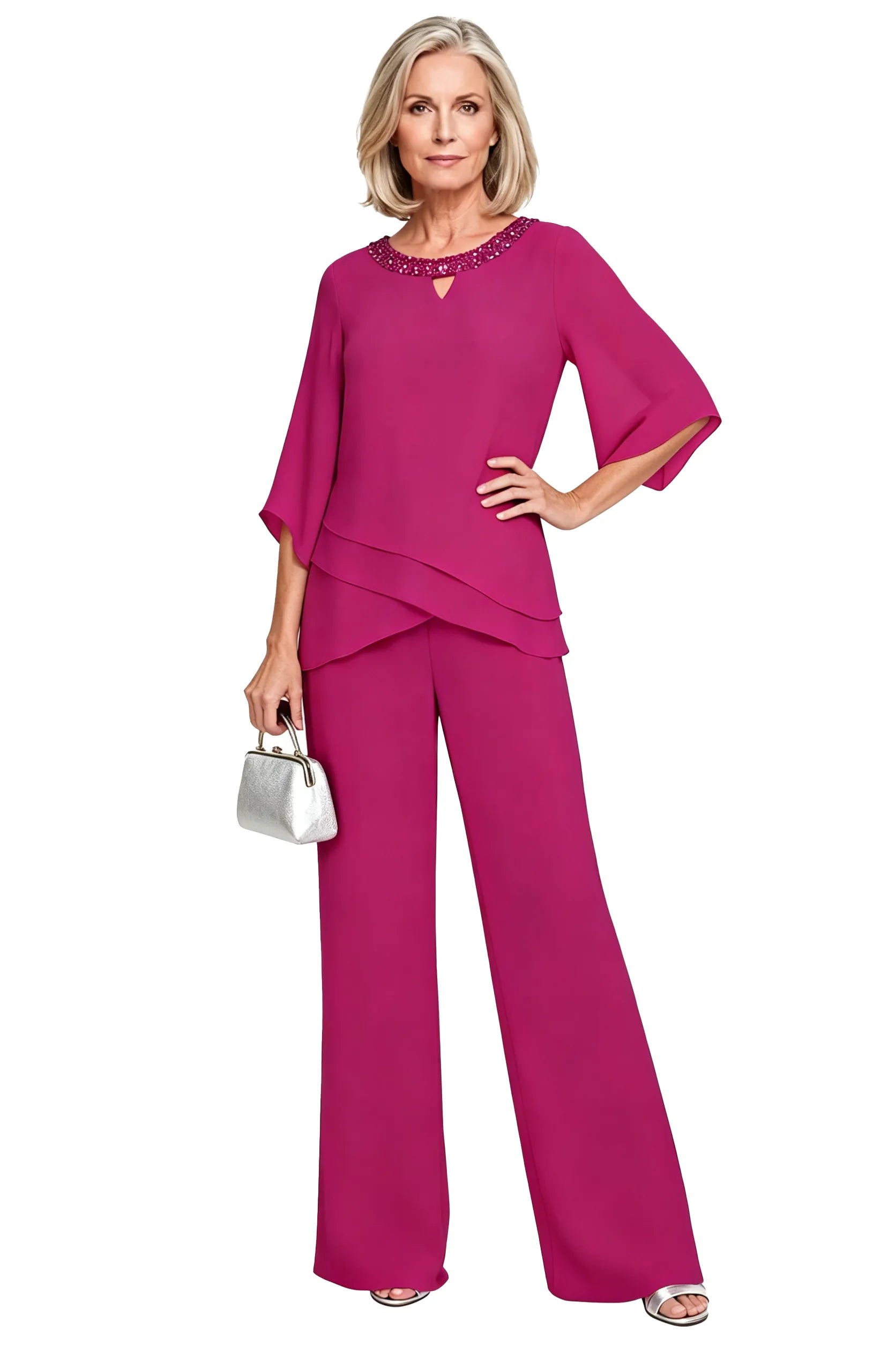 Shdowarth® Chiffon Formele Broekenset voor Bruidsmoeders en Feestelijke Gelegenheden
