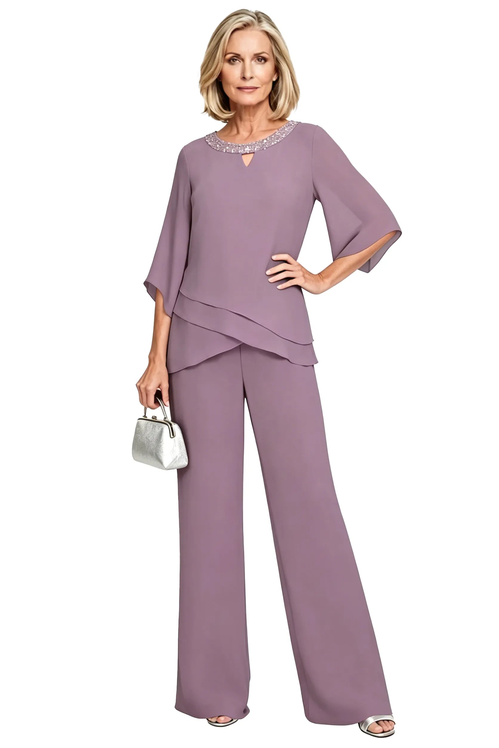 Shdowarth® Chiffon Formele Broekenset voor Bruidsmoeders en Feestelijke Gelegenheden