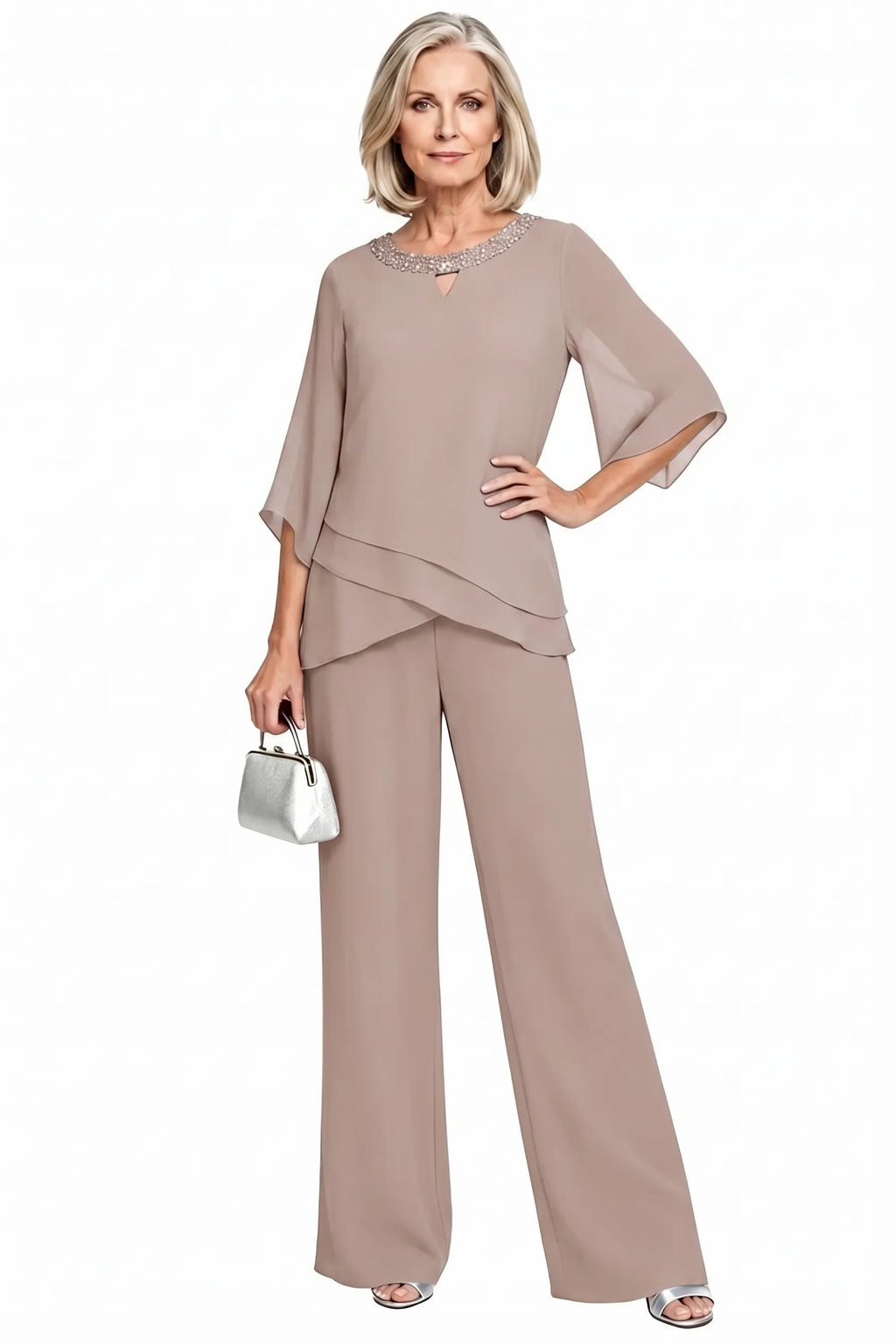 Shdowarth® Chiffon Formele Broekenset voor Bruidsmoeders en Feestelijke Gelegenheden