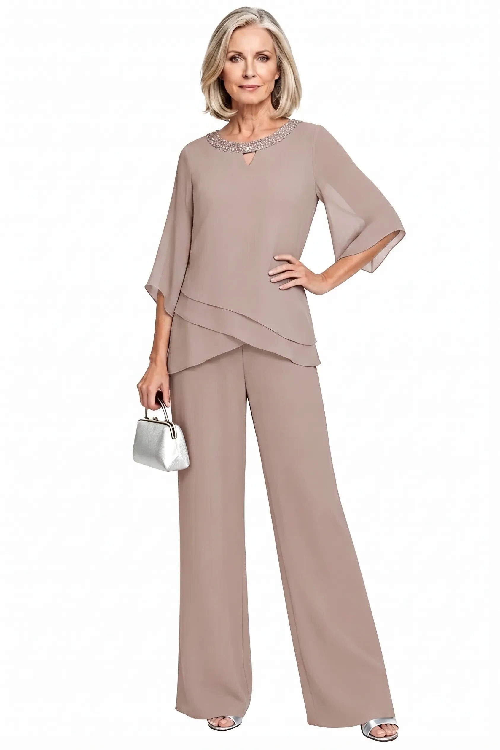 Shdowarth® Chiffon Formele Broekenset voor Bruidsmoeders en Feestelijke Gelegenheden