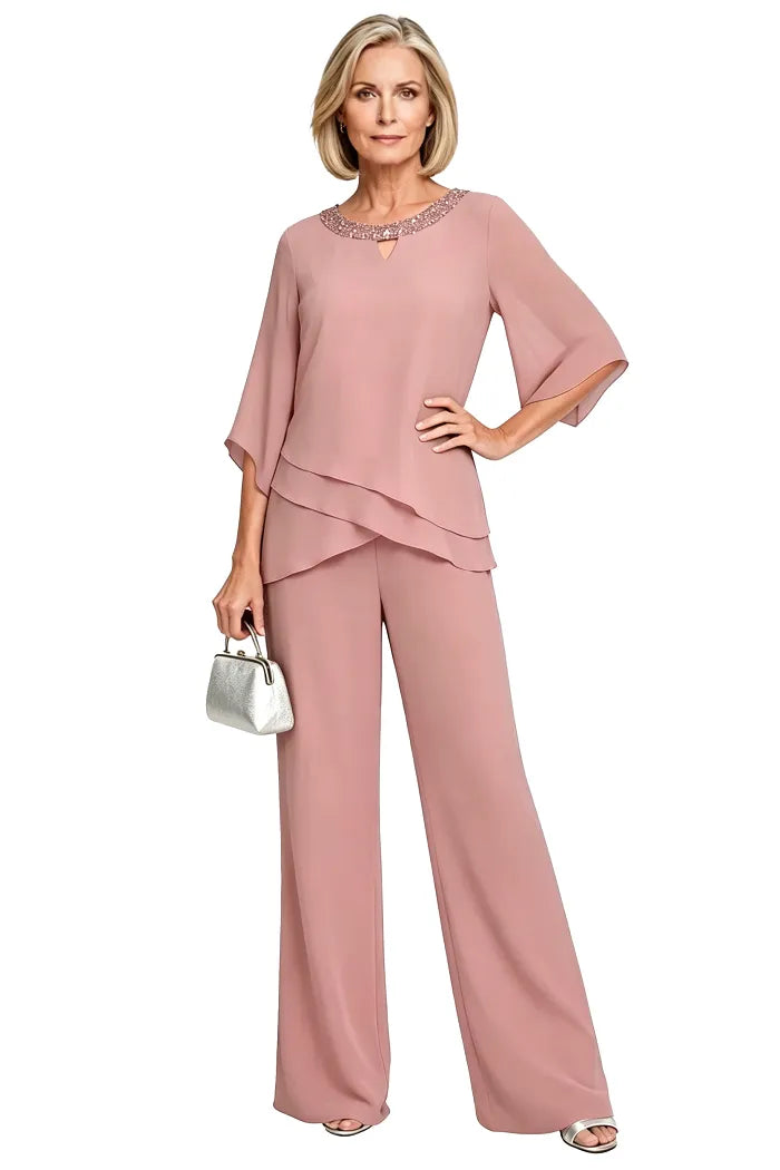 Shdowarth® Chiffon Formele Broekenset voor Bruidsmoeders en Feestelijke Gelegenheden