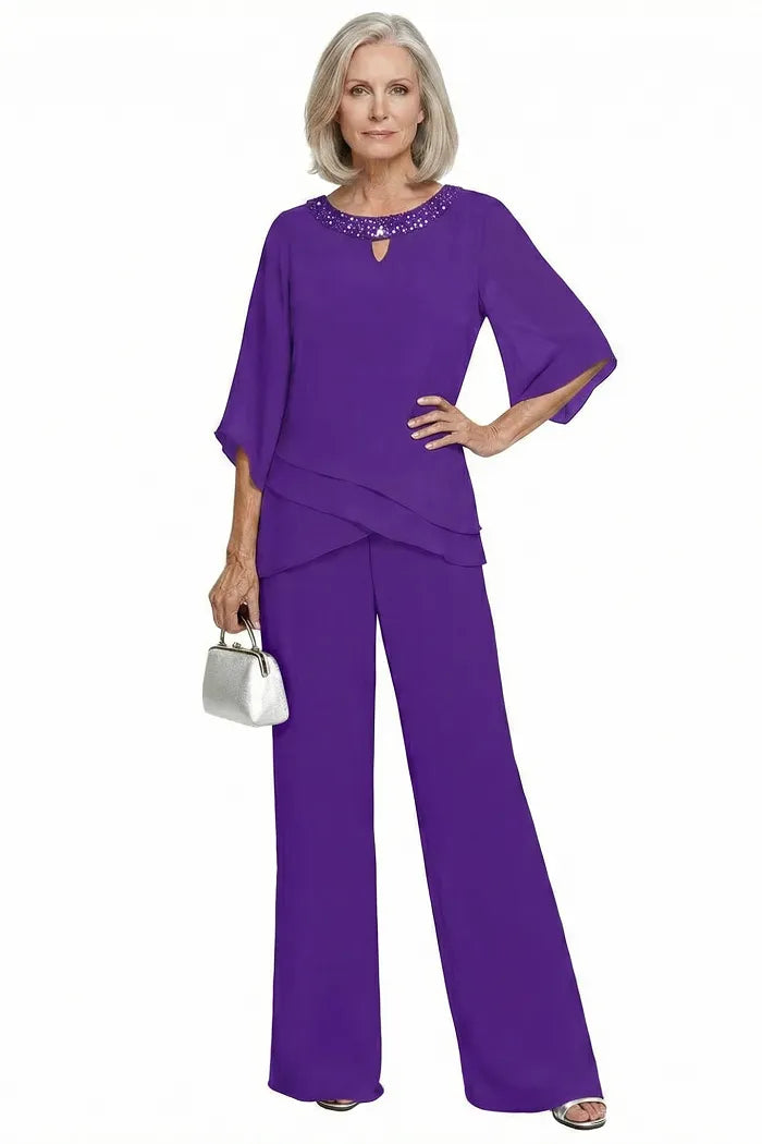 Shdowarth® Chiffon Formele Broekenset voor Bruidsmoeders en Feestelijke Gelegenheden