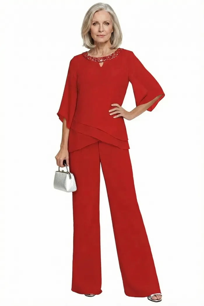 Shdowarth® Chiffon Formele Broekenset voor Bruidsmoeders en Feestelijke Gelegenheden