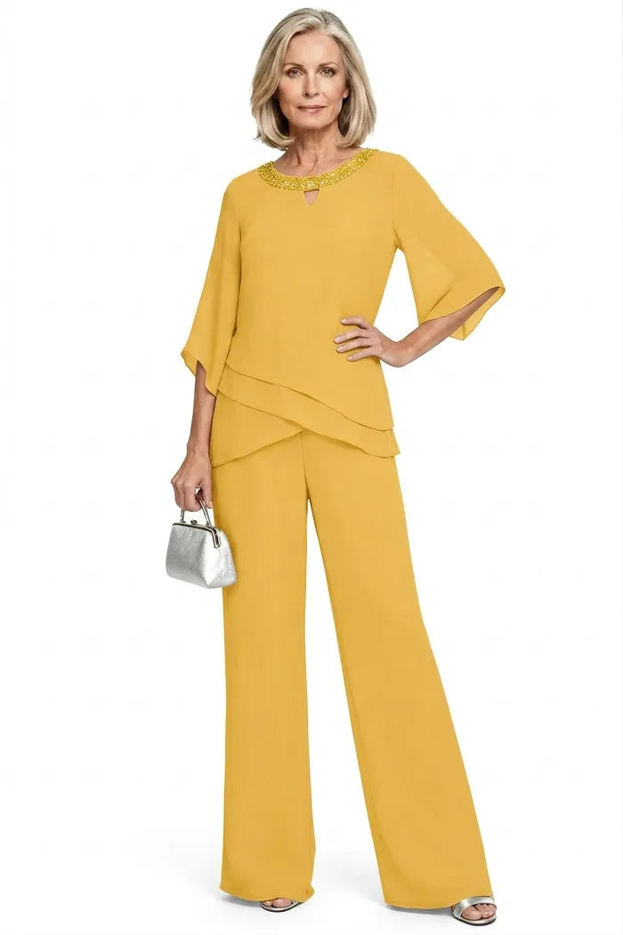 Shdowarth® Chiffon Formele Broekenset voor Bruidsmoeders en Feestelijke Gelegenheden