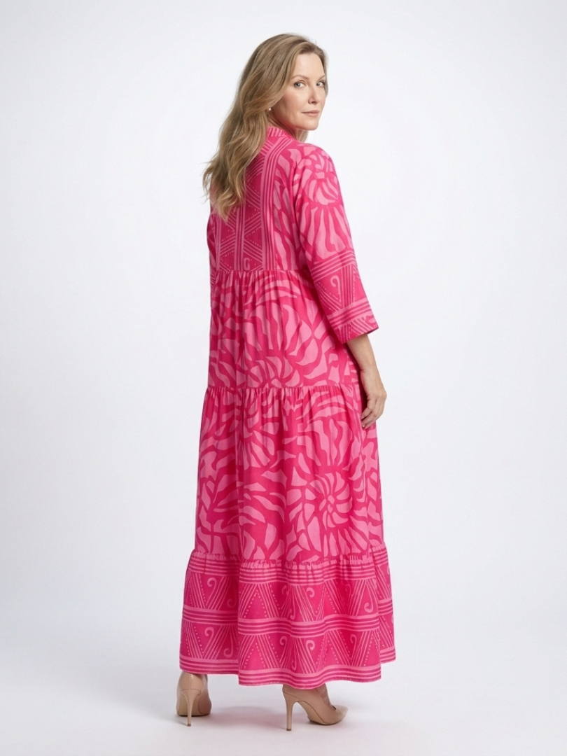 Dames Elegante Knoopsluiting Midi Jurk met Kraag