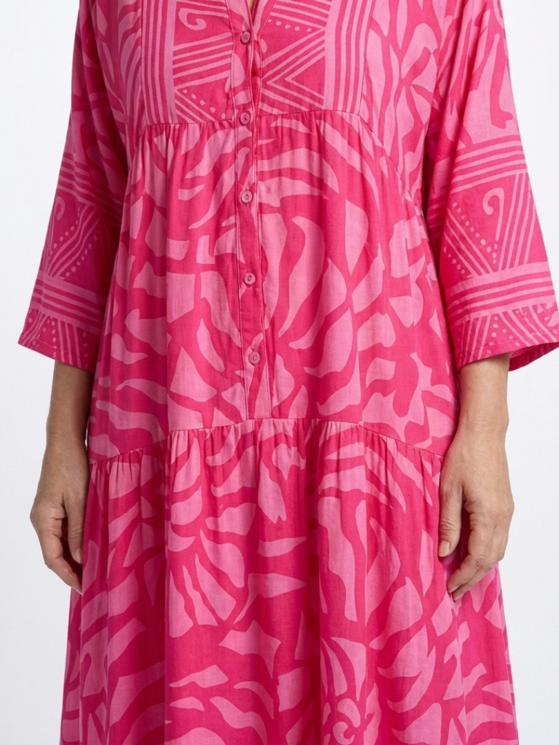 Dames Elegante Knoopsluiting Midi Jurk met Kraag